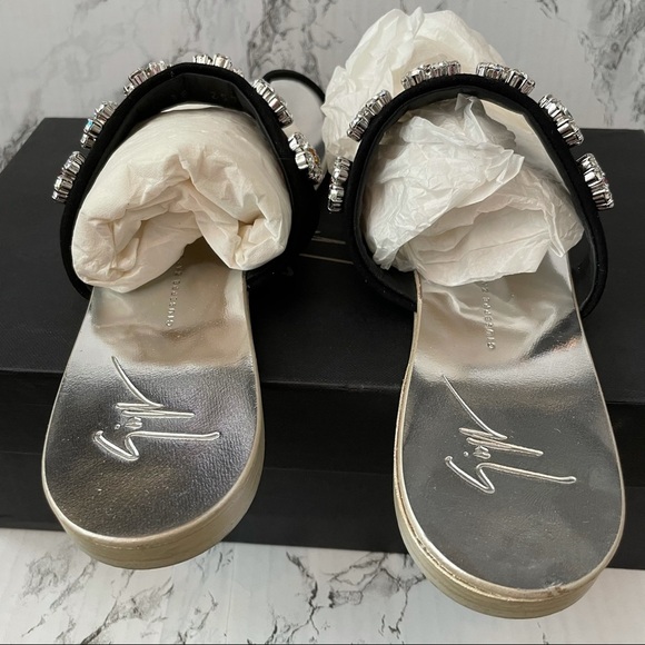 Giuseppe Zanotti Nuvorock Floral Slide Sandal 38 8 rhinestone crystal flat - Picture 6 of 12